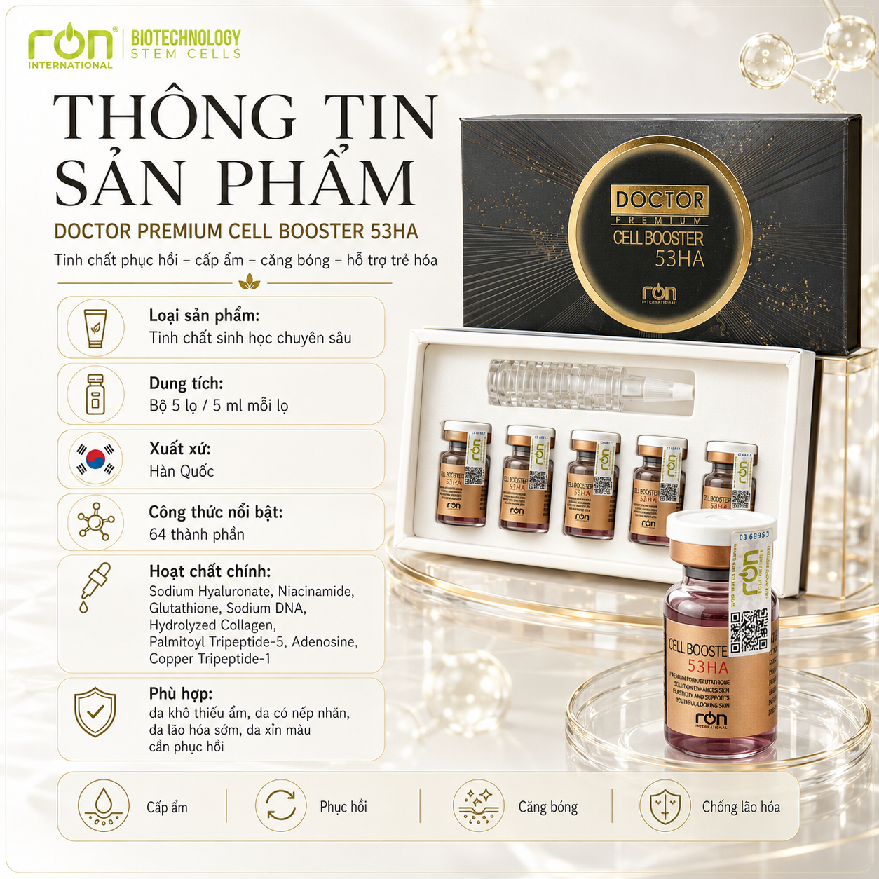 Tinh Chất Tế Bào Gốc Tươi Dưỡng Da Căng Bóng/Cell Booster 53HA 5ml/lọ